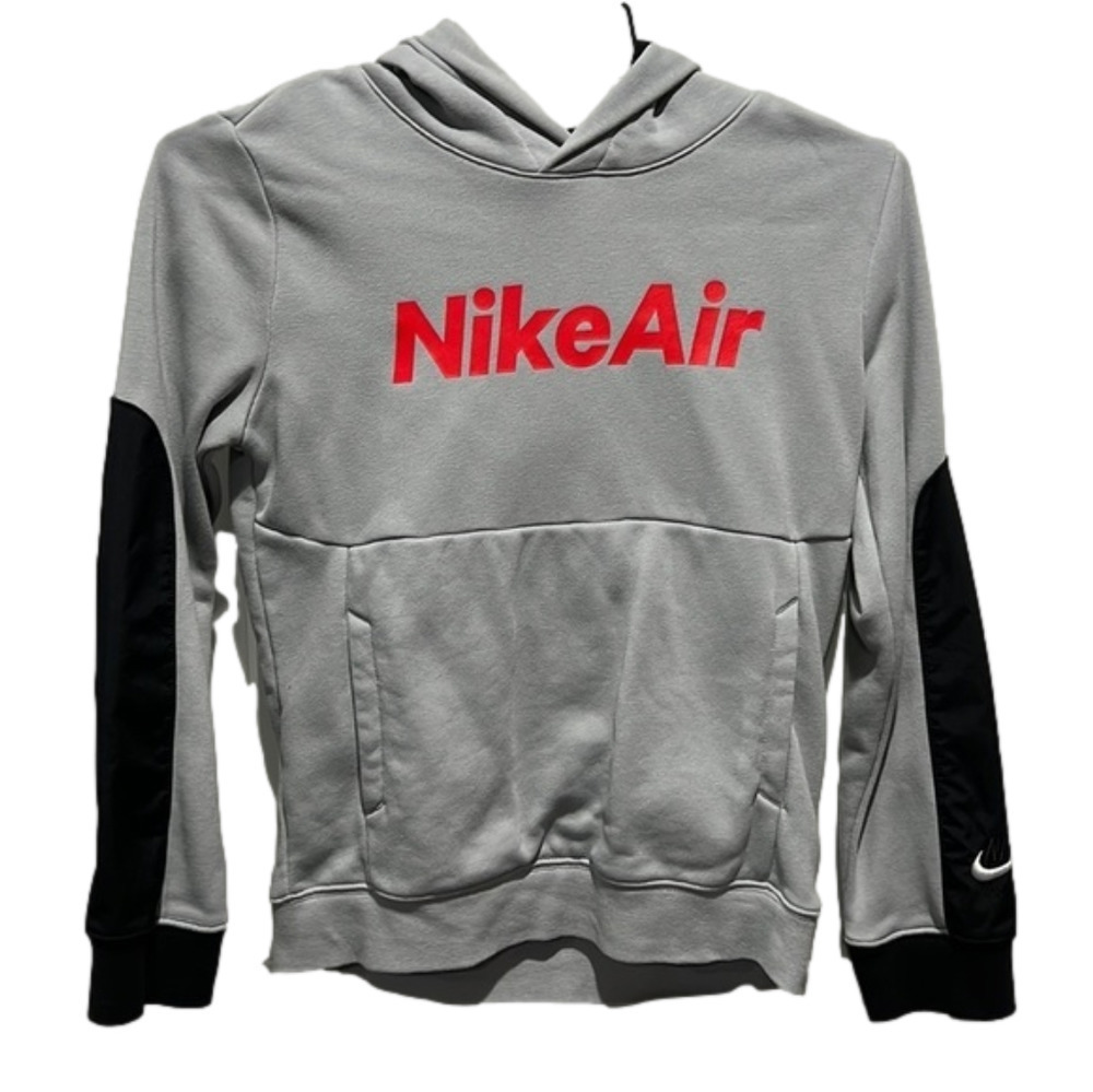 Nike Kids Gray and Black Hoodie with Red Logo